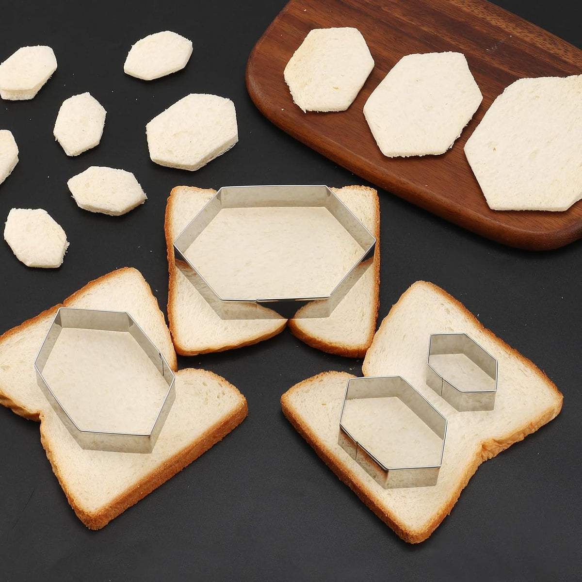 Hexagon Cookie Cutter Set 4 Sizes- 5 Inch, 4 Inch, 3 Inch, 2 Inch Stainless Steel Geometric Gem Cookie Cutters Shapes Molds