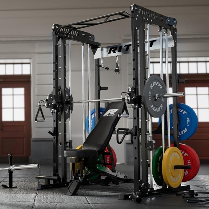 RitFit M1 & M1 Pro Smith Machine with Cable Crossover System, Multi-Function Squat Rack Power Cage for Home Gym, Power Rack and Packages