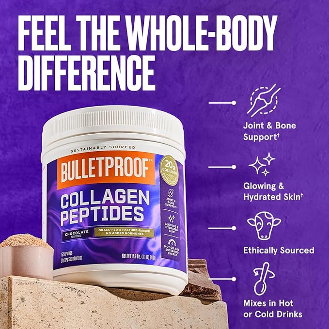 Bulletproof Chocolate Collagen Protein Powder with MCT Oil, 19g Protein, 17.6 Oz, Collagen Peptides and Amino Acids for Healthy Skin, Bones and Joints