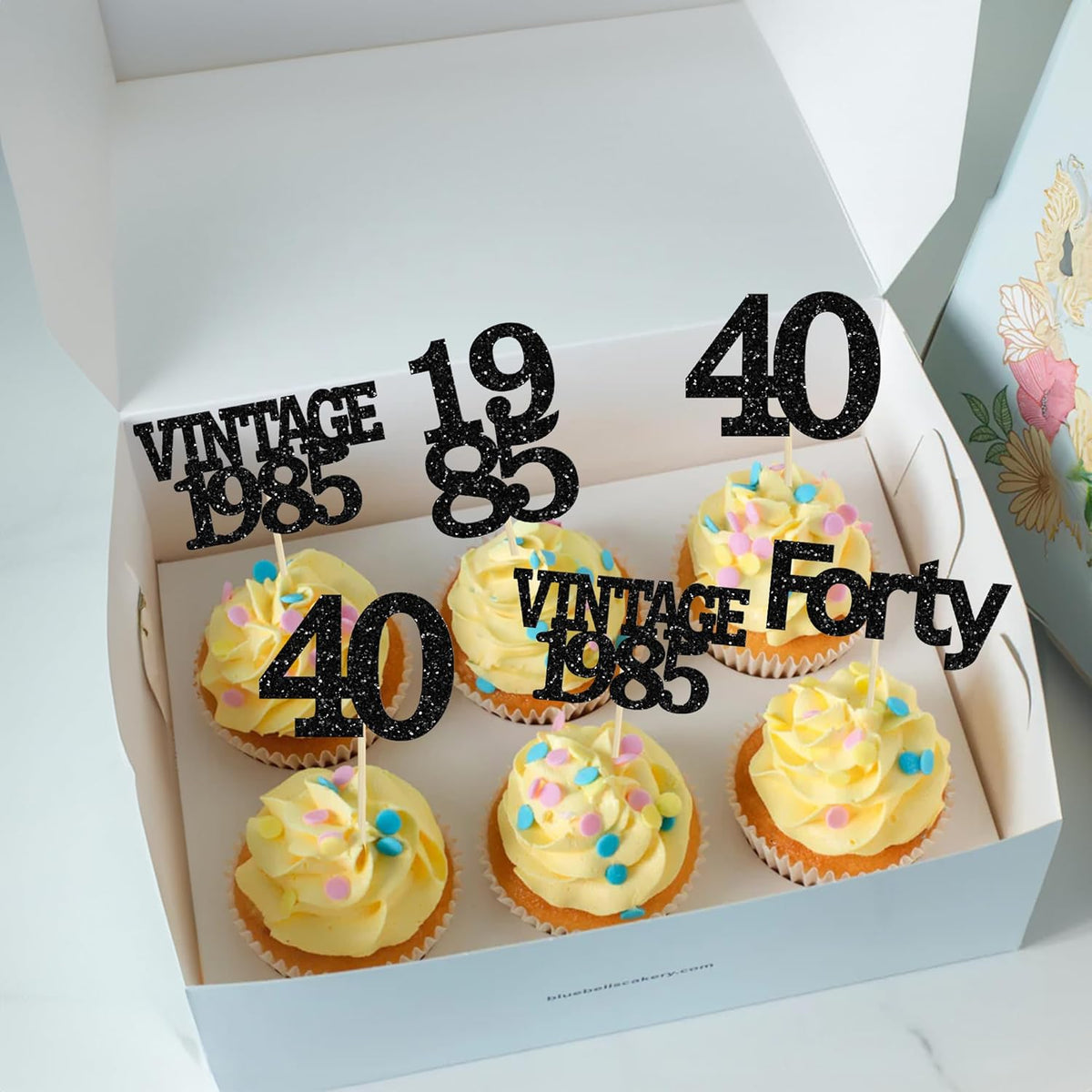 Gyufise 24Pcs Vintage 1980 Cupcake Toppers Glitter Cheers to 45 Fabulous Forty Five Cupcake Picks 45th Birthday Wedding Anniversary Party Cake Decorations Supplies Black
