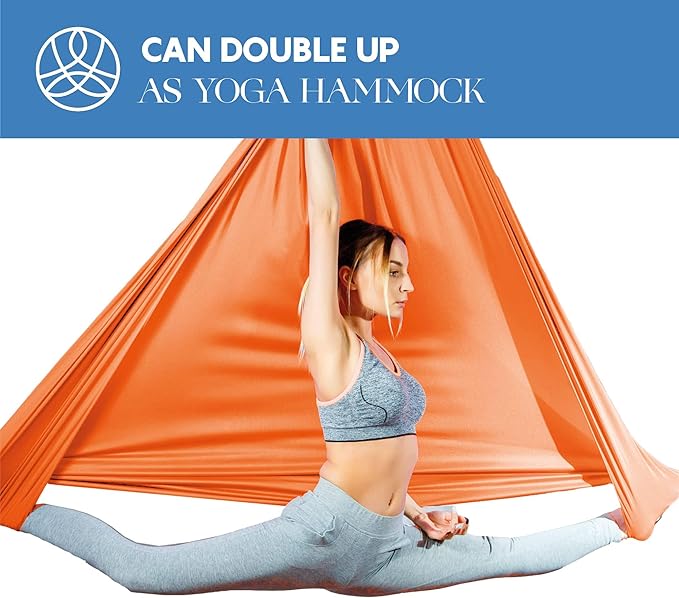 Aerial Silks Starter Kit - Durable 9 Yards of Aerial Yoga Hammock with Hardware & Guide - Aerial Swing for Acrobatic Flying Yoga & All Levels (Aerial Rigging Point Up to 13ft)