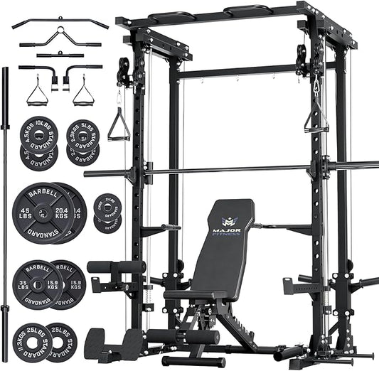 MAJOR FITNESS Drone3 Smith Machine, All-in-One Home Gym Power Rack with Cable Crossover, Pull-Up Bars, T-Bar & Squat Station, Heavy-Duty Full-Body Workout for Strength Training