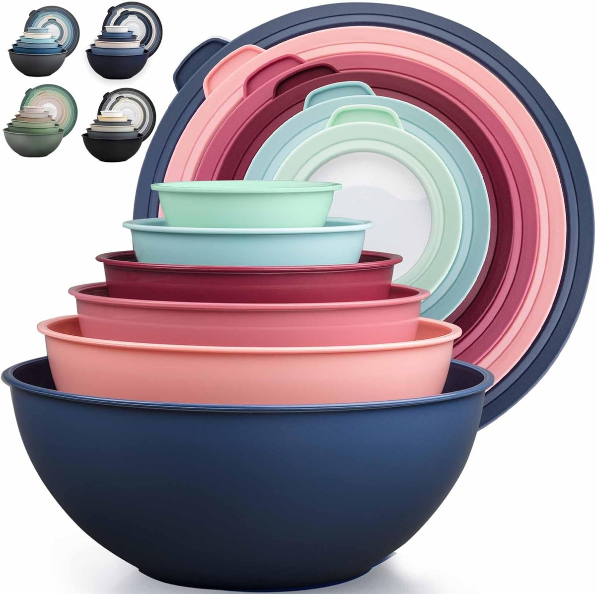 Zulay Kitchen 12 Piece Plastic Mixing Bowls with Leak-Proof Lids Set - Microwave and Freezer Safe Kitchen Mixing Bowls for Preparing, Serving and Storing - Large Nesting Bowls (Cotton Candy Ombre)
