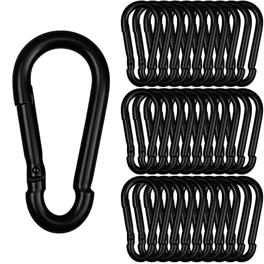 30 Pcs 3" Heavy Duty Spring Snap Hook Carabiners, M8 5/16" Galvanized Steel Black Carabiner Clip, Quick Link Keychain for Hammock Swing Set Outdoor Travel Camping Fishing Hiking