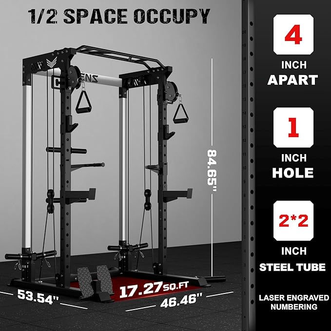 Power Cage, 2000LBS Multi-Function C21 Power Rack with Dual Pulley Cable Crossover System, All-in-One Squat Rack with More Training Attachments