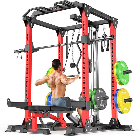 Power Cage,1600lbs Multi-Function Power Rack with Adjustable Cable Crossover System and More Training Attachment, Weight Cage for Home Gym