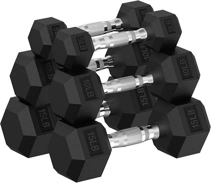 Hex Dumbbell Set, 30-480 lb Set Rubber Encased Exercise & Fitness Dumbbells, Weights Dumbbells Set, Hand Weight for Strength Training
