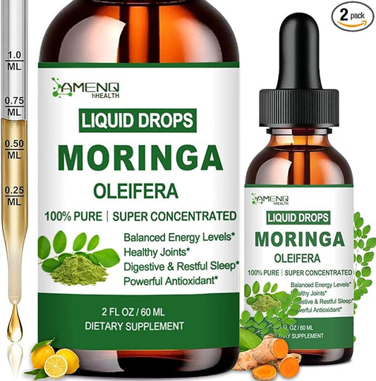 2 Pack Organic Moringa Liquid Drops, Fast-Absorbing Leaf Extract with Turmeric, Black Pepper & Vit C Immune Energy Metabolism & Joint Support丨6x Potency vs Powder Capsules丨Natural Superfood Supplement