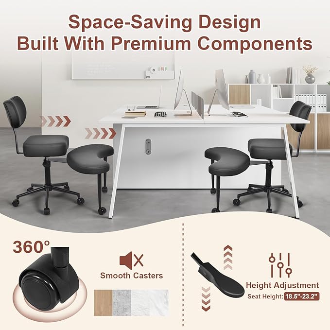 Meditation Chair Cross Legged ADHD Office Chair for Adults with Wheels Ergonomic Back Support and Leg Rest for Multi Position Criss Cross Sitting Kneeling and Yoga Height Adjustable, Leather Style