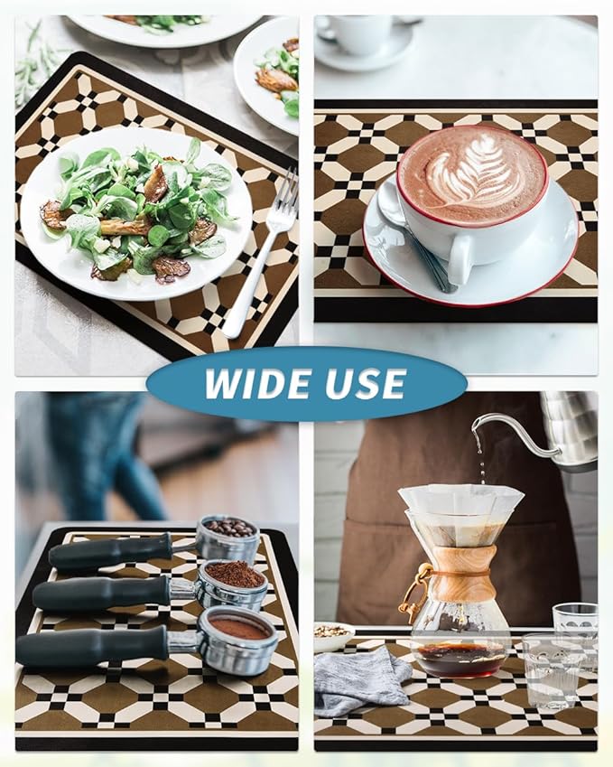 AMOAMI Coffee Mat Hide Stain Rubber Backed Absorbent Dish Drying Mat for Kitchen Counter - Fits Under Coffee Maker or Machine - PEANUT 12X19
