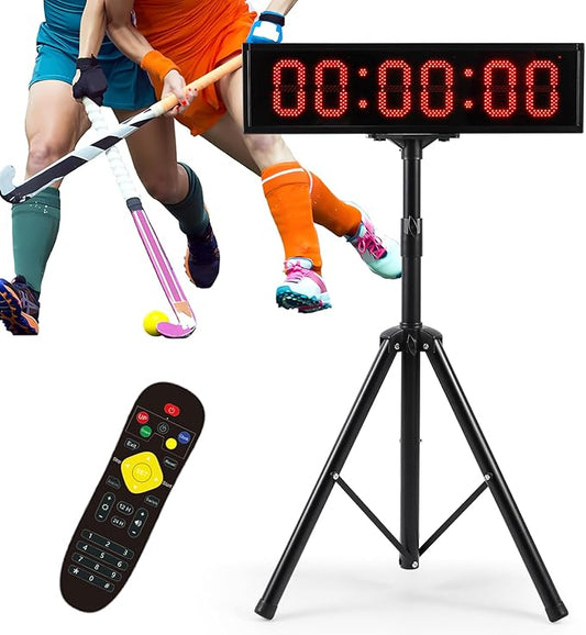 6.4FT High LED Large Timer Race Clock with Tripod Cordless Countdown/up Clock Stopwatch with IR Remote Control for Sports Race, Running Events, Marathon