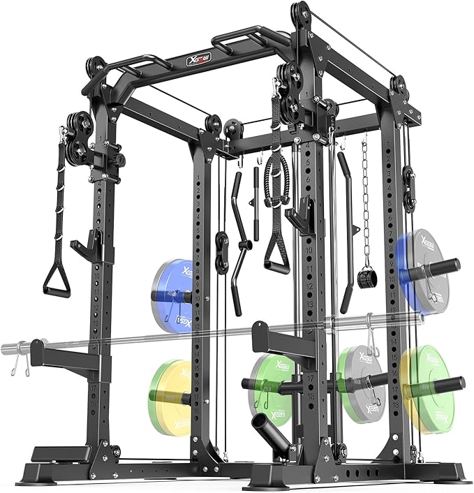 Power Cage,1600lbs Multi-Function Power Rack with Adjustable Cable Crossover System and More Training Attachment, Weight Cage for Home Gym