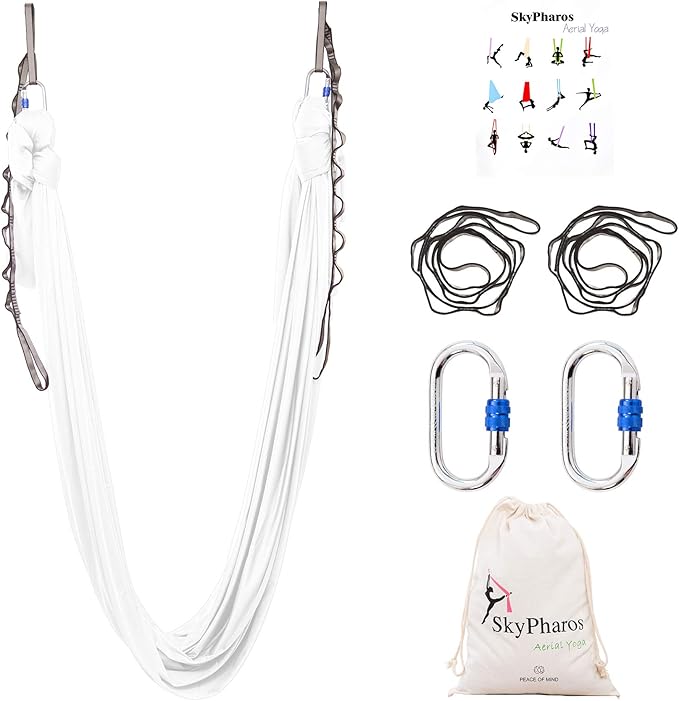 5.5 Yards Aerial Silks Yoga Swing Set - Aerial Yoga Hammock Kit Anti-Gravity Flying for Fitness, Low/Non Stretch Nylon Tricot Fabric Hardware Included for Dance