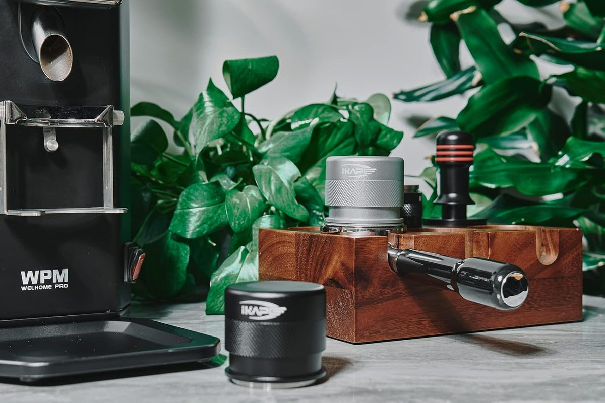 IKAPE Coffee Products, 58MM Espresso Tamper, Premium Barista Coffee Calibrated Tamper with Spring Loaded, 100% Stainless Steel Tamper Compatible with All 58MM Bottomless Portafilter (Silver)