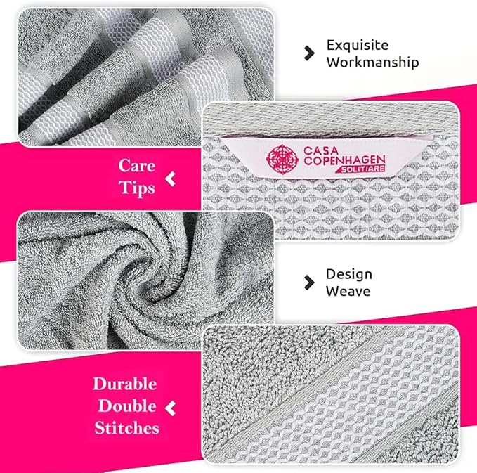CASA COPENHAGEN Solitaire Towels, 4 Pieces Bath Towel Set- Grey Violet, 600 GSM Designed in Denmark Made of Soft Egyptian Cotton for Bathroom, Kitchen & Shower