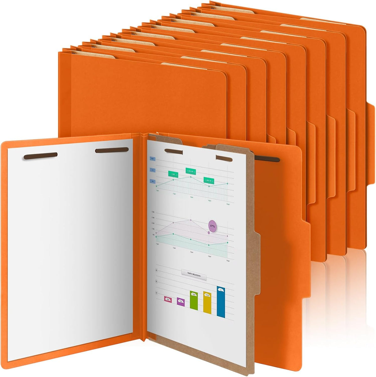 24 Pcs Classification Folders Letter Size, Back to School Supply for Teacher, Student, 1 Divider Pressboard File Folder Bulk with 2 Fasteners, 3.5 Inch Expanding File Organizer (Orange)