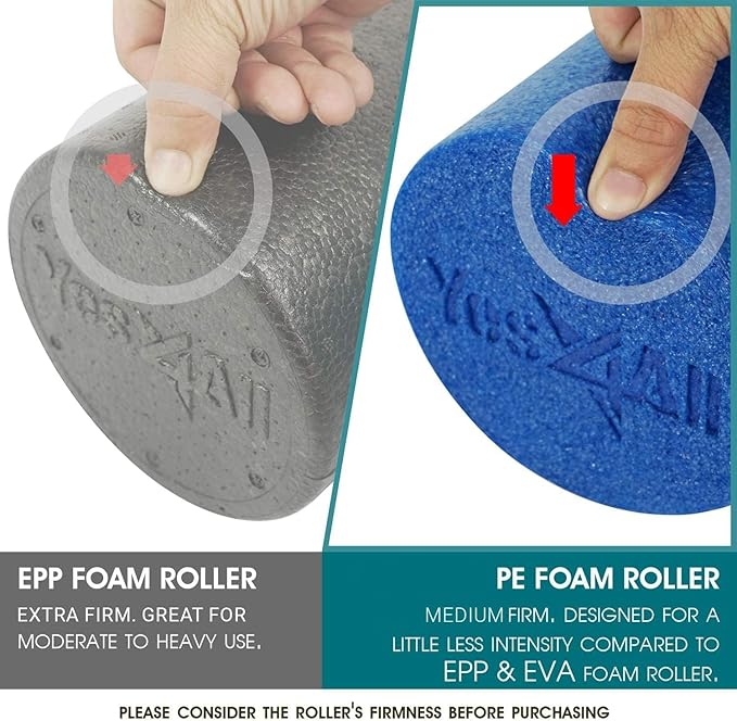 Yes4All Medium Firm Round PE Foam Roller 12, 18, 24, 36 Inches for Pilates, Yoga, Stretching, Balance & Core Exercises