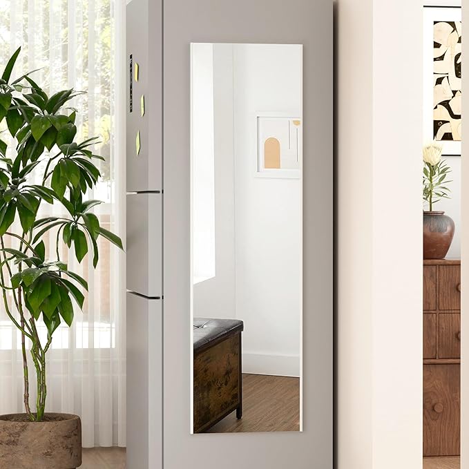 55"x16" Magnetic Mirror Lightweight Full-Length Mirror | Strong Adhesion, Easy Installation | Suitable for Refrigerators, Glass Walls, Wooden Doors, and More | 8.2kg Ultra-Strong Support | White