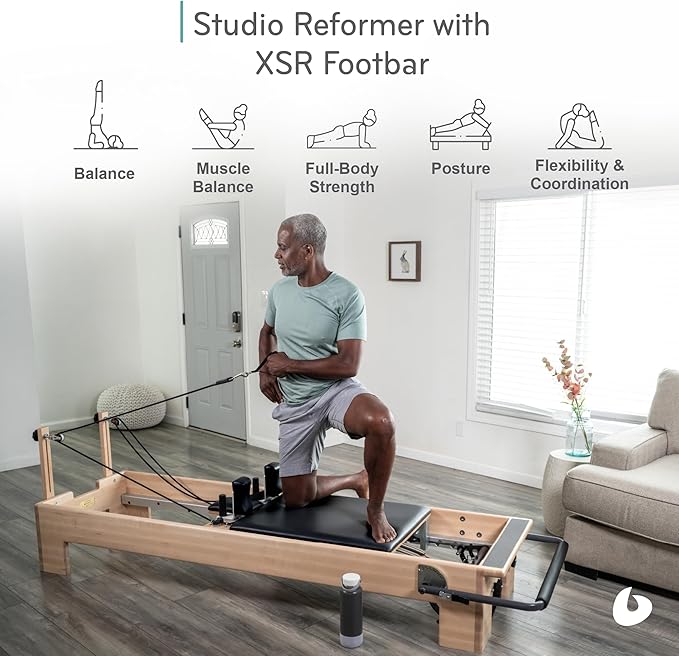 Balanced Body Studio Pilates Reformer with Sitting Exercise Box, Pilates Machine for Studio or at-Home Gym Equipment, Exercise Equipment for Fitness and Well-Being
