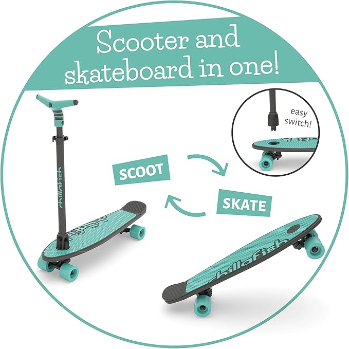 Chillafish Skatieskootie Customizable Training Skateboard and Lean-to-Steer Scooter with Detachable Stability Handlebar, Ages 3+