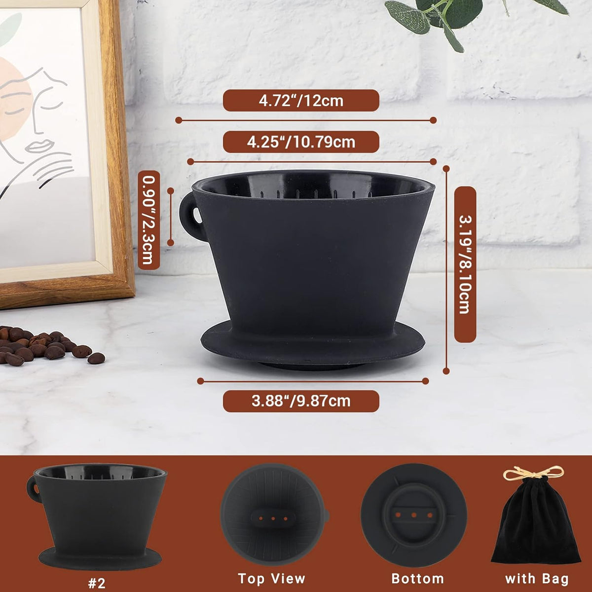 Segarty Silicone Pour Over Coffee Dripper, Black Collapsible Coffee Maker Single Cup with Storage Pouch, Camping Pourover Coffee Slow Brewer for Travel, Backpacking