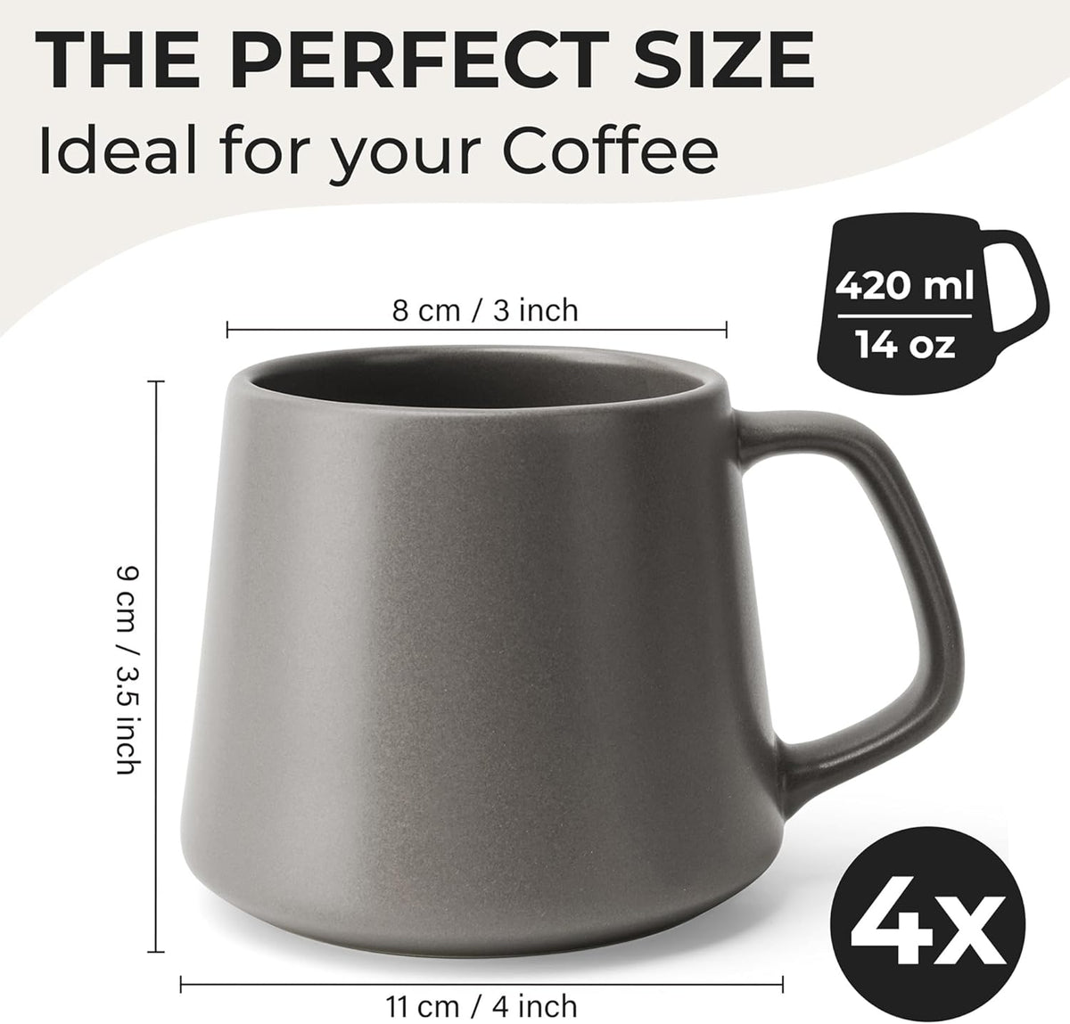MIAMIO - Coffee Mugs Set of 4 / Large Ceramic Coffee Cups (14 oz) - Mug for Cappuccino, Tea, Espresso - Microwave and Dishwasher Safe - Luxe Collection (Classic Pastel)