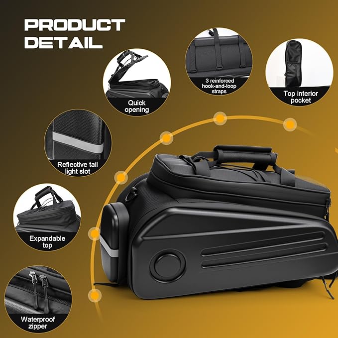 Bike Rack Bags, Hard Shell E Bike 30L Rear Rack Bag, Large Ebike Pannier with Waterproof Cover and Shoulder Strap for Commuter Travel Outdoor