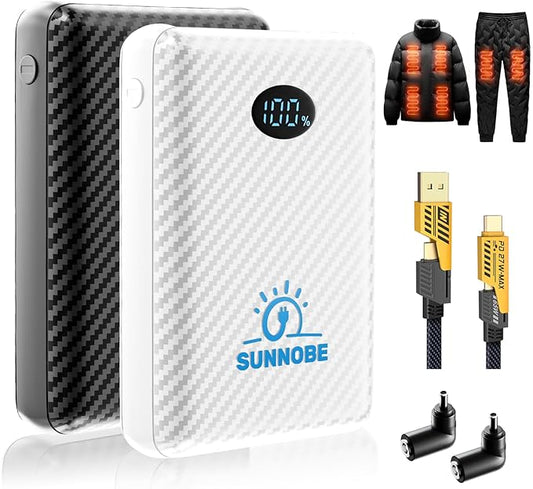 2 Pack Battery Pack Heated Vest for ORORO and Venustas, 7.4V/5V Power Bank for Heated Vest with DC/USB/Type-C Output and LED Display for Heating Clothing and Phones