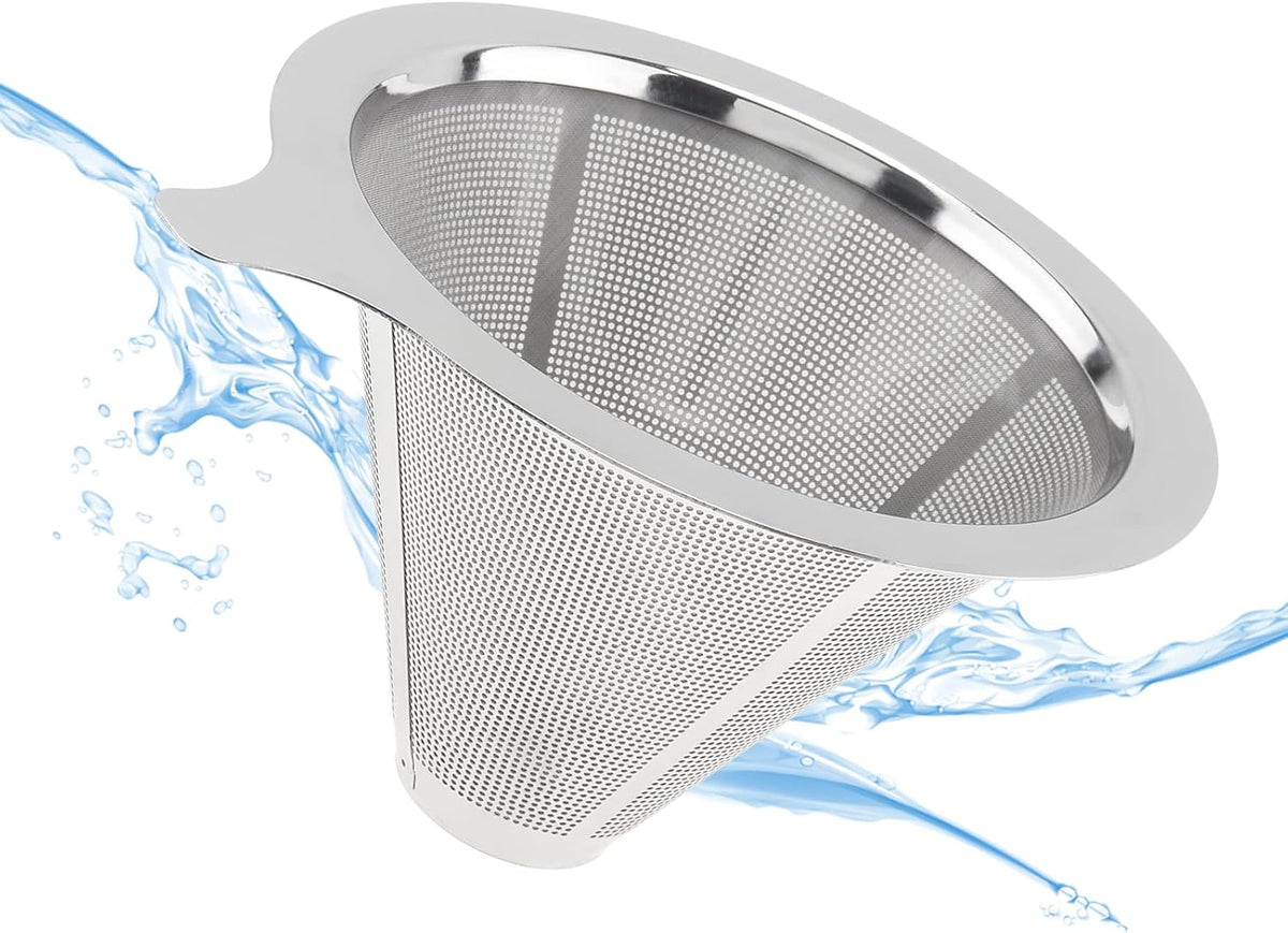 TQEONKL Pour Over Coffee Dripper,Paperless Reusable Coffee Filter,Metal Cone Reusable Single Cup Coffee Maker (2-4 cups)