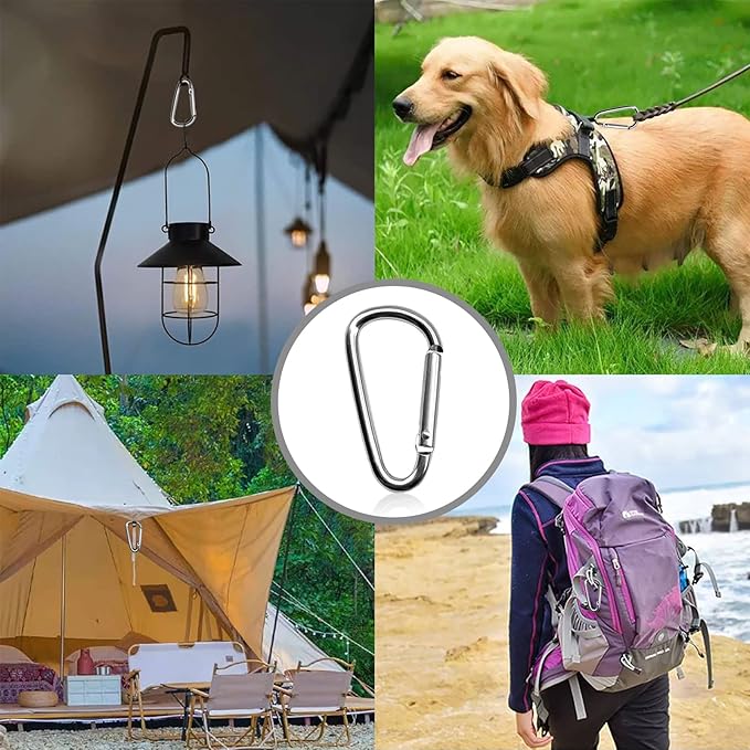 30PCS Aluminum Carabiner Clips, 2" D Shape Spring Snap Hooks Carabiner with 30PCS Keyring Keychain Hook