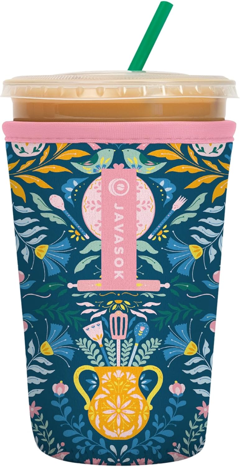 Sok It JavaSok Iced Coffee & Cold Soda Insulated Neoprene Cup Sleeve (Wild-Flour, Medium: 22-28oz)