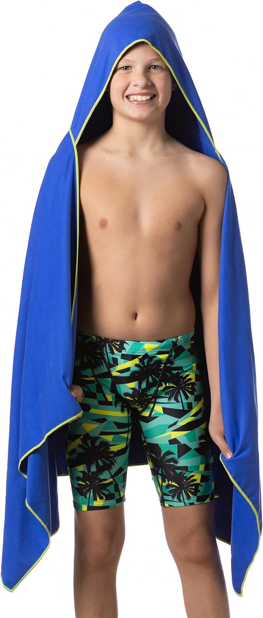 Flow Hydro Sport Towel - Microfiber Quick Dry Swimming Towels for Swim, Pool, Triathlon, and Other Water Sports in Medium, Large, Extra Large, and Hooded Sizes (Blue, Large w/Hood)