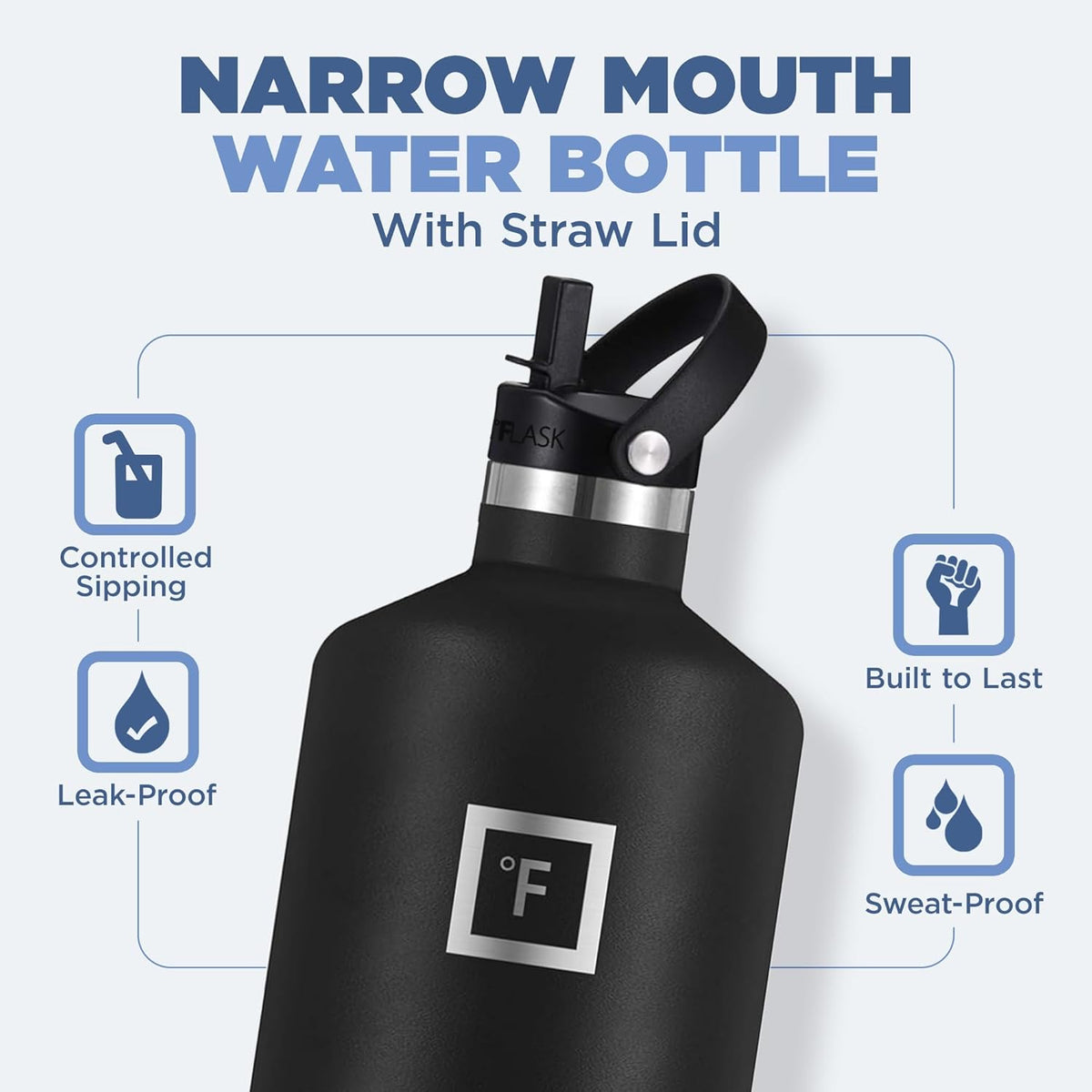IRON °FLASK Camping & Hiking Hydration Canteens - 3 Lids (Narrow Straw Lid) Leak Proof Vacuum Insulated Stainless Steel - Hot & Cold Double Walled Sports Water Bottle - Blue Waves, 64 Oz