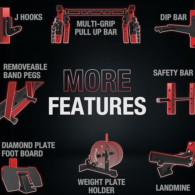 Mikolo Power Cage, 1500lbs Power Rack with LAT PullDown and Cable Crossover System, Squat Rack with Pulley System, Weight Cage for Home Gym with Training Attachments