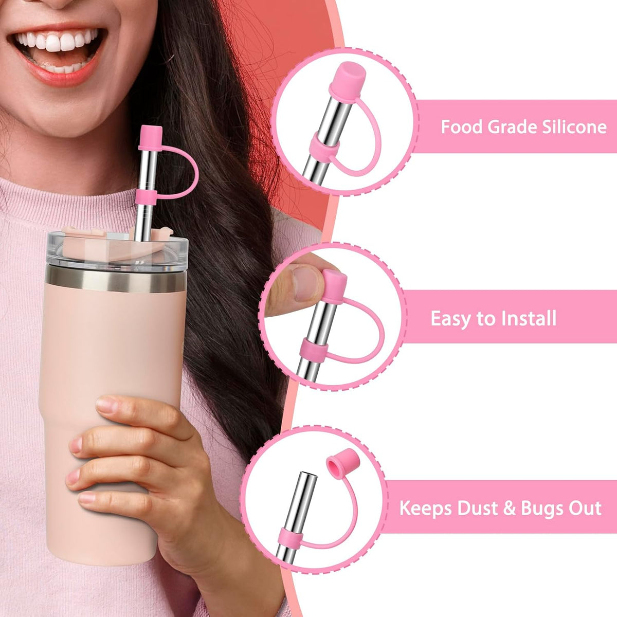 Stainless Steel Straws with covers fit Stanley 40 oz tumbler, Reusable 12 Inch Metal Straw with Silicone Tips & Cover Caps, Compatible with Stanley Quencher H2.0 (6 Pack: 3 Bent + 3 Straight)
