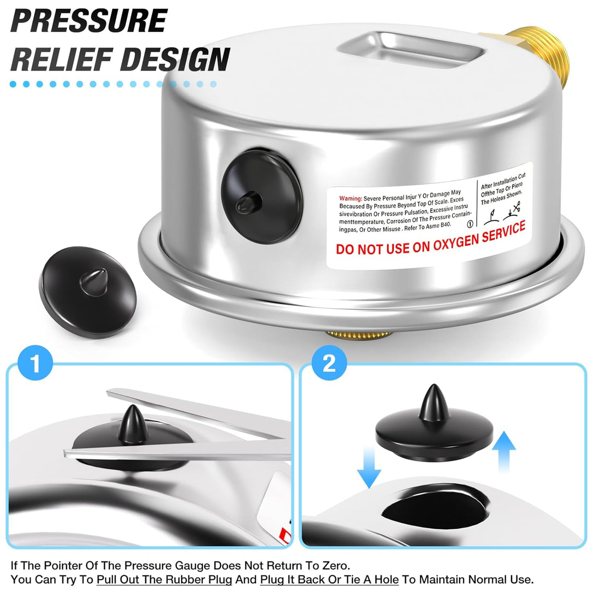 MEANLIN MEASURE 0~300Psi Stainless Steel 1/4" NPT 2.5" FACE DIAL with Reset Pointer Liquid Filled Pressure Gauge WOG Water Oil Air, Lower Mount, with 1/8" x 1/4" NPT and 1/8" x 3/8" NPT Hex Bushing