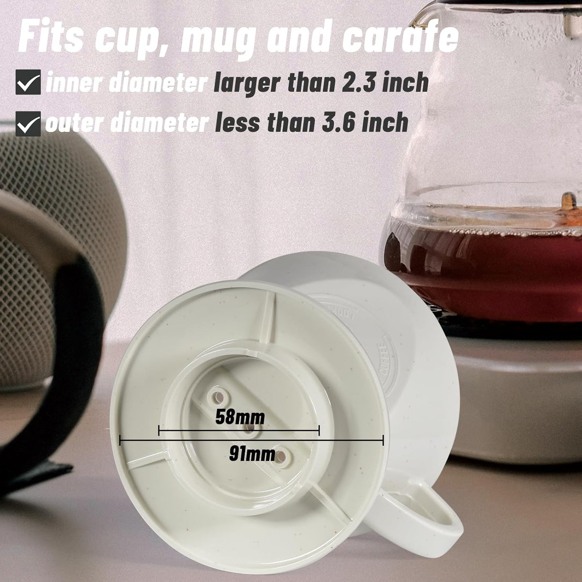 Melamine Pour Over Coffee Maker with 3 Drip Holes, Pour Over Coffee Dripper For Camping, Home, Café, Size 02 (White)