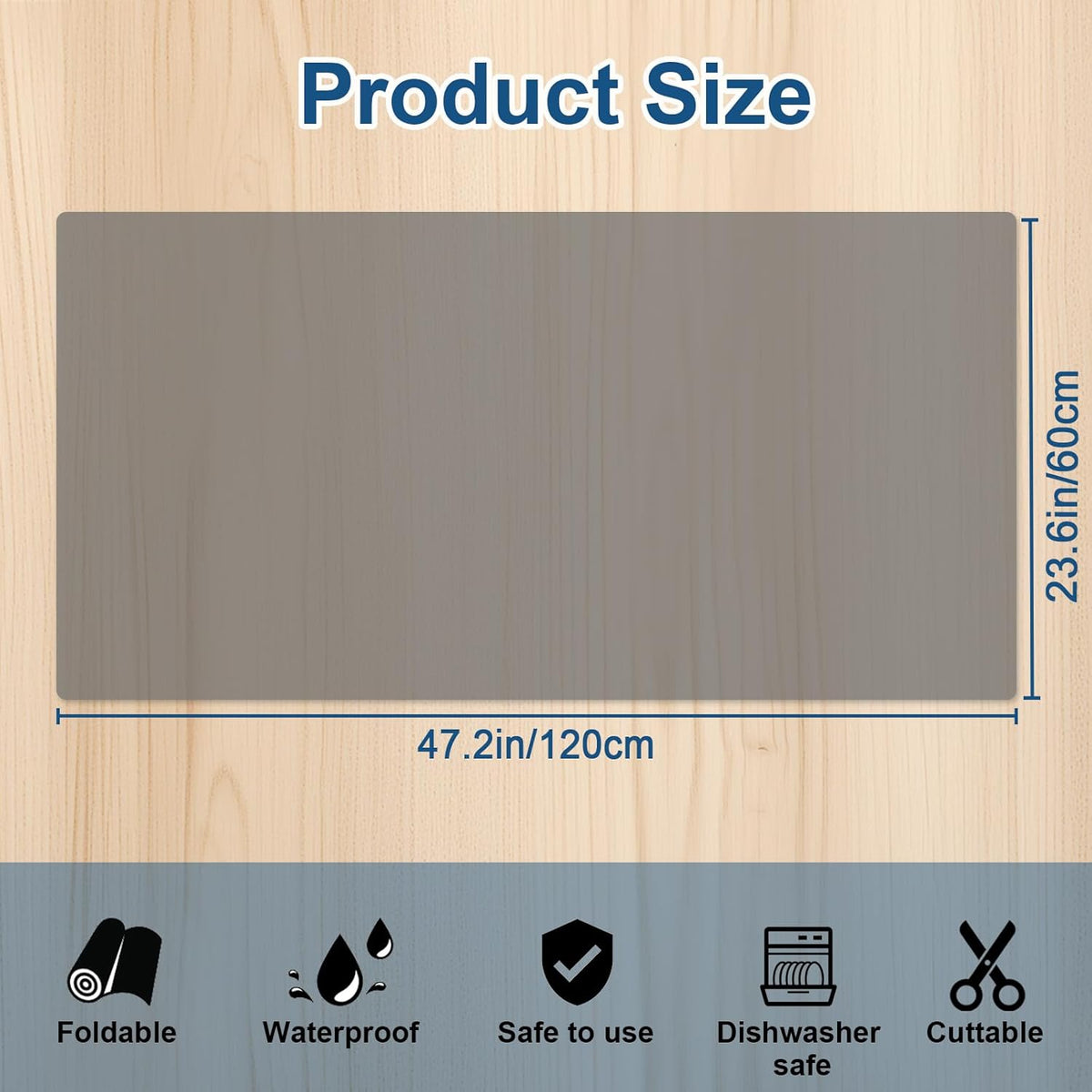 47.2''x23.6''(120cmx60cm) Large Silicone Mat for Kitchen Counter, Non-Slip Heat Resistant Countertop Protector, Waterproof Silicone Craft Mat for Kitchen Island, Translucent Black
