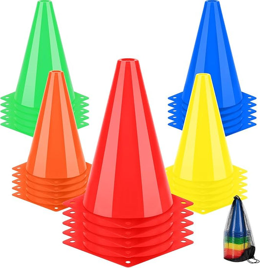 BiAnYC 7 Inch Plastic Sport Training Traffic Cones- Set of 10 Pcs/25 Pcs, 5 Colors(Orange/Yellow/Red/Blue/Green)