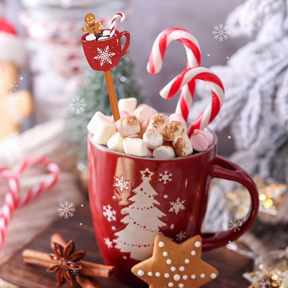 30 PCS Christmas Drink Stirrers Gingerbread Man Holiday Coffee Stirrers Acrylic Xmas Stir Sticks Swizzle Sticks for Cocktails Hot Chocolate Stirrers for Home Office Bar Restaurant