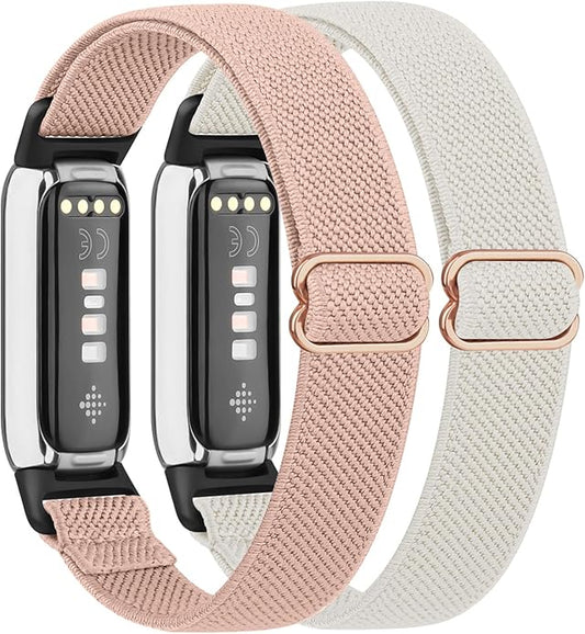 2 Pack Adjustable Elastic Bands for Fitbit Luxe Bands, Soft Stretchy Nylon Loop Strap Replacement Wristband for Fitbit Luxe/Luxe Special Edition Fitness Tracker Women Men