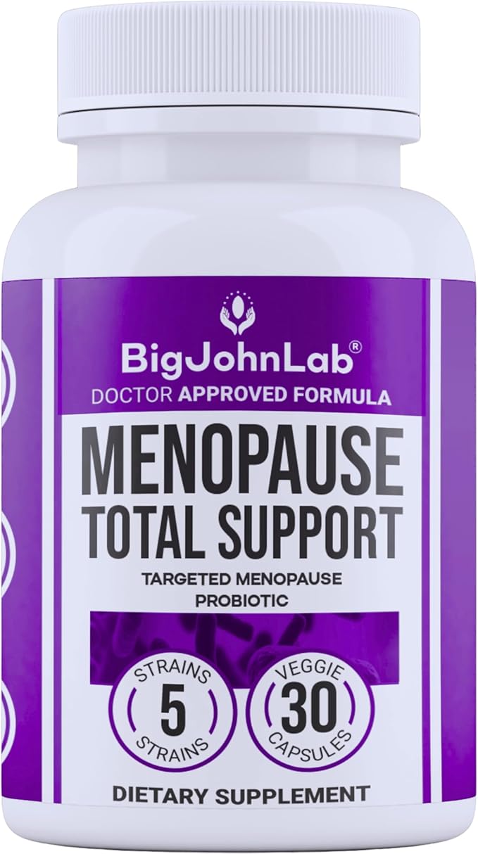 BIGJOHNLAB® - Menopause Total Support – Advanced Probiotic Formula with 5 Strains & 15 Billion CFU, Resveratrol, Black Cohosh, Acacia Fiber, Non-GMO & 100% Vegetarian