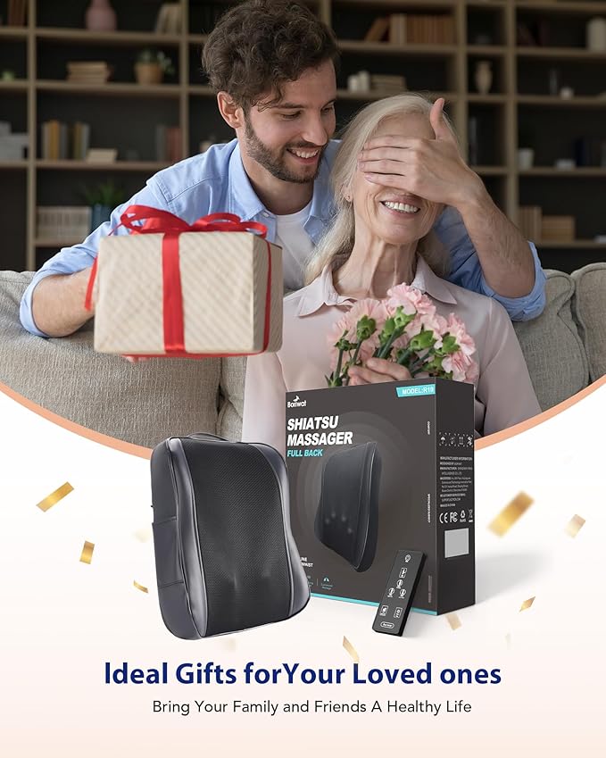 Boriwat Back Massager with Heat, Shiatsu 4D Kneading Rolling Up and Down Back Massage for Pain Relief Deep Tissue, Track-Guided & Lower Back Massager for Lumbar, Shoulder, Gifts for Women Men Mom Dad