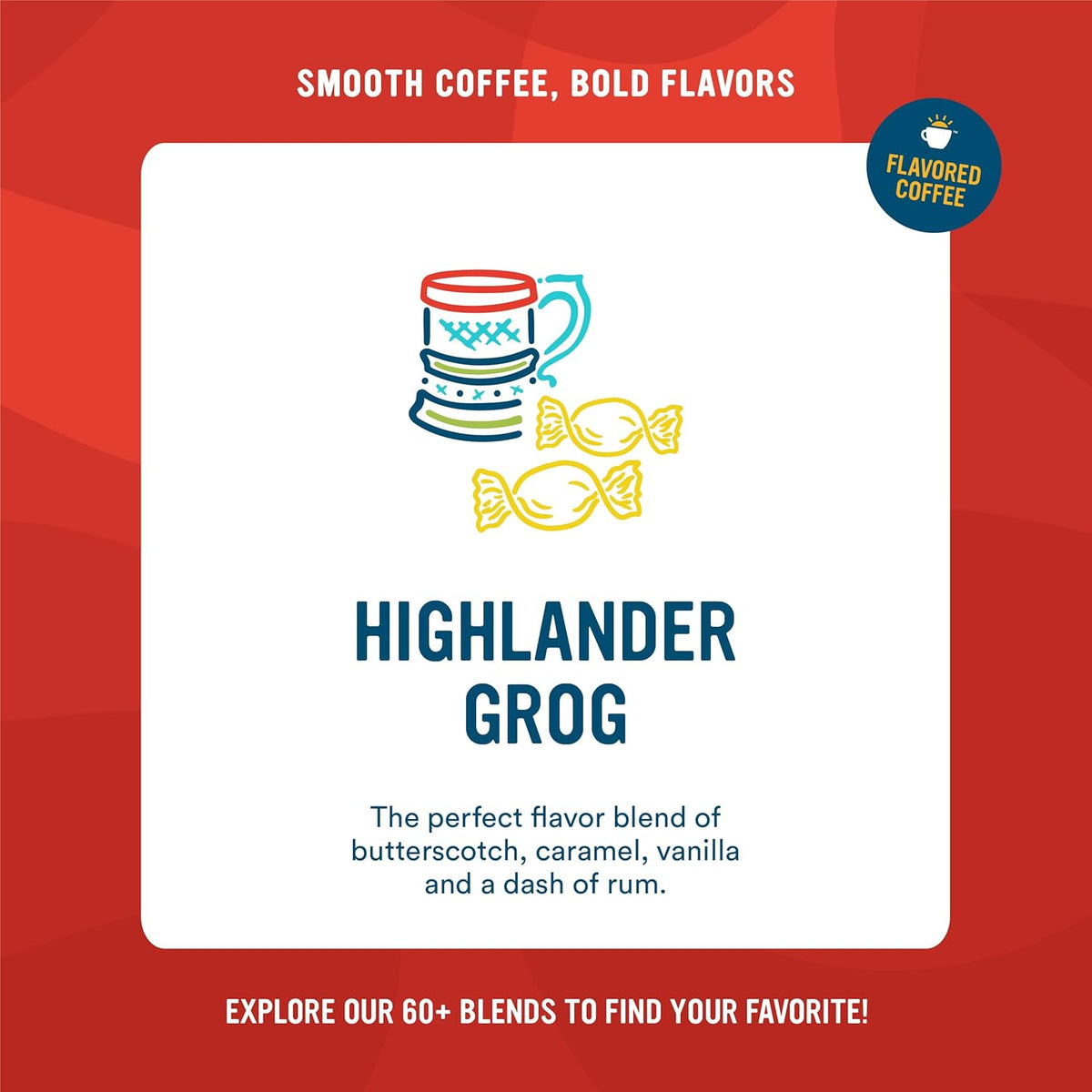 Cameron's Coffee Roasted Ground Coffee Bag, Flavored, Highlander Grog, 12 Ounce, Pack of 6