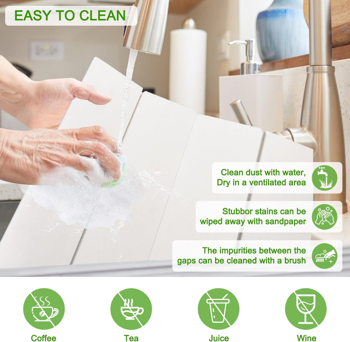 Large Dish Drying Mat for Kitchen Counter,24"×16"Fast Dry Pad Absorbent Countertop Mat, Heat-resistant Mat,Diatomaceous Earth Mats,White