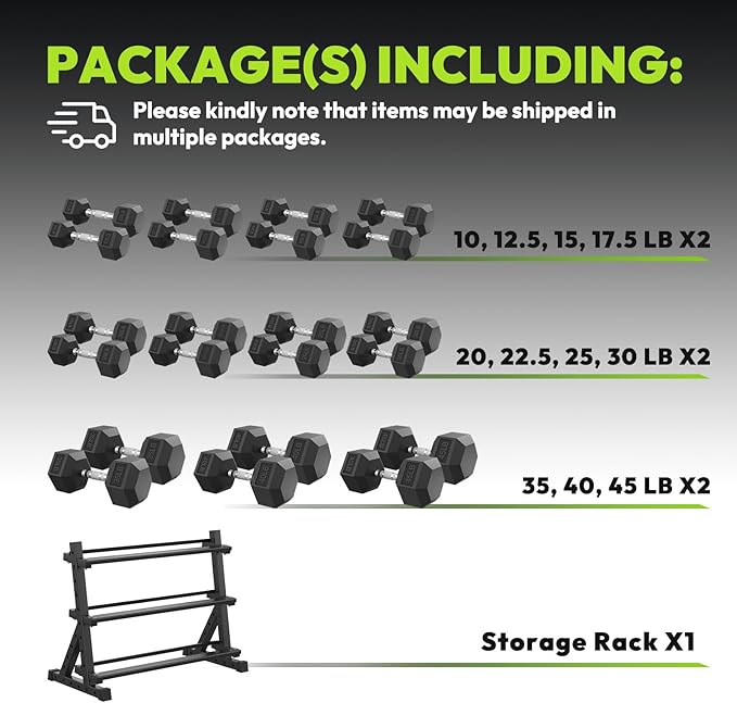 Hex Dumbbell Sets with Rack, 290-670 lb Rubber Encased Exercise & Fitness Dumbbells Set, Hand Weight for Strength Training, Weight Dumbbells