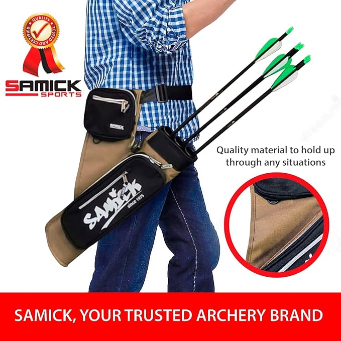 Archery Arrow Quiver - Adjustable Waist Hanged Quiver with 3 Removable Tubes & Pockets for Archery Arrows Case & Equipment - Ideal for Hunting & Target Practice - Right Handed Only