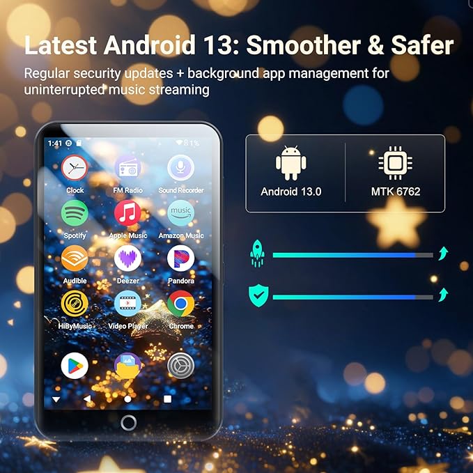 160GB MP3 Player with Bluetooth and WiFi, MECHEN Android 13 OS MP3 & MP4 Players with 4" Touchscreen and Speaker,Music Players with Spotify,Pandora, Audible, Amazon Music, Play Store