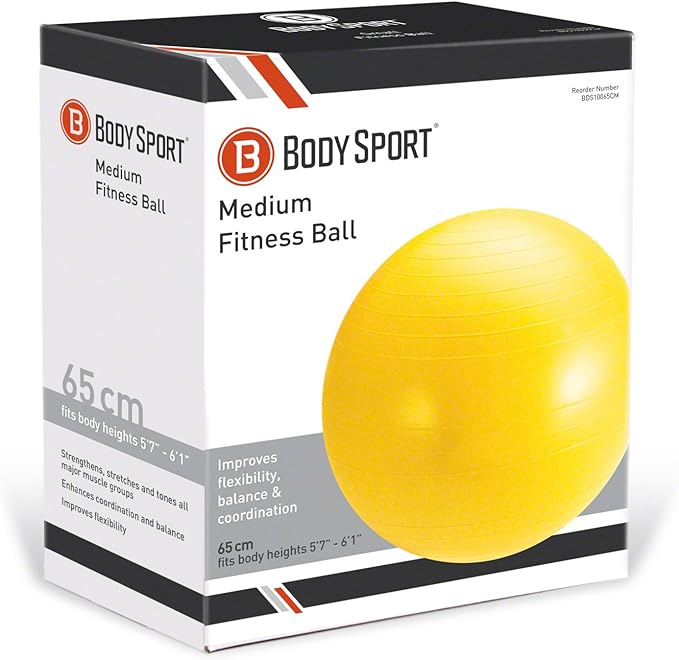 Body Sport Exercise Ball with Pump for Home, Gym, Balance, Stability, Pilates, Core Strength, Stretching, Yoga, Fitness Facilities, Desk Chairs