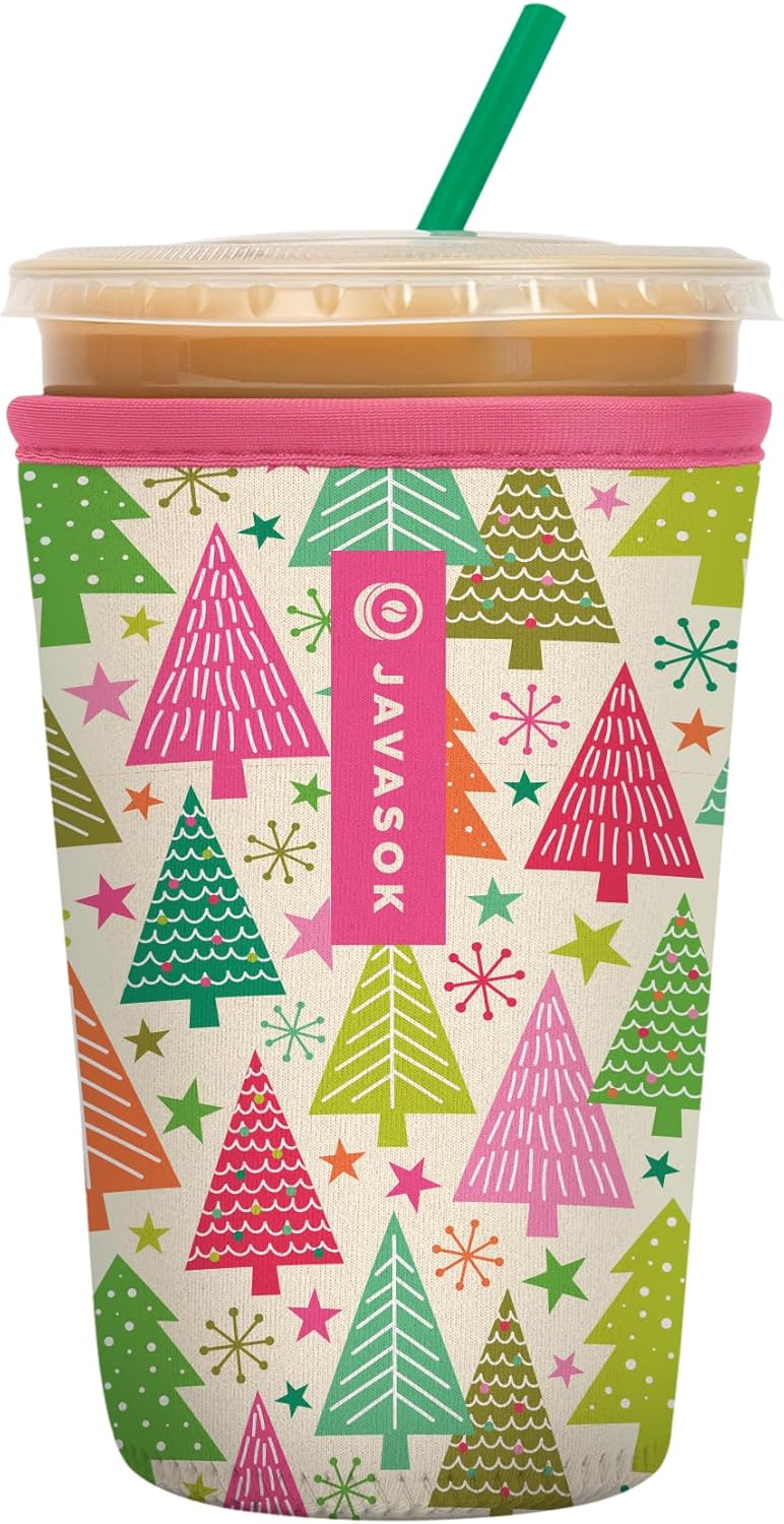 Sok It JavaSok Iced Coffee & Cold Soda Insulated Neoprene Cup Sleeve (Festive Forest, Medium: 22-28oz)